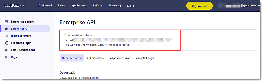 LastPass Provisioning Hash